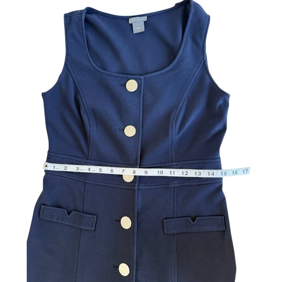 Ann Taylor Navy Blue Sleeveless Silver Button Down Dress Size 2 Straight Fit - Picture 9 of 10